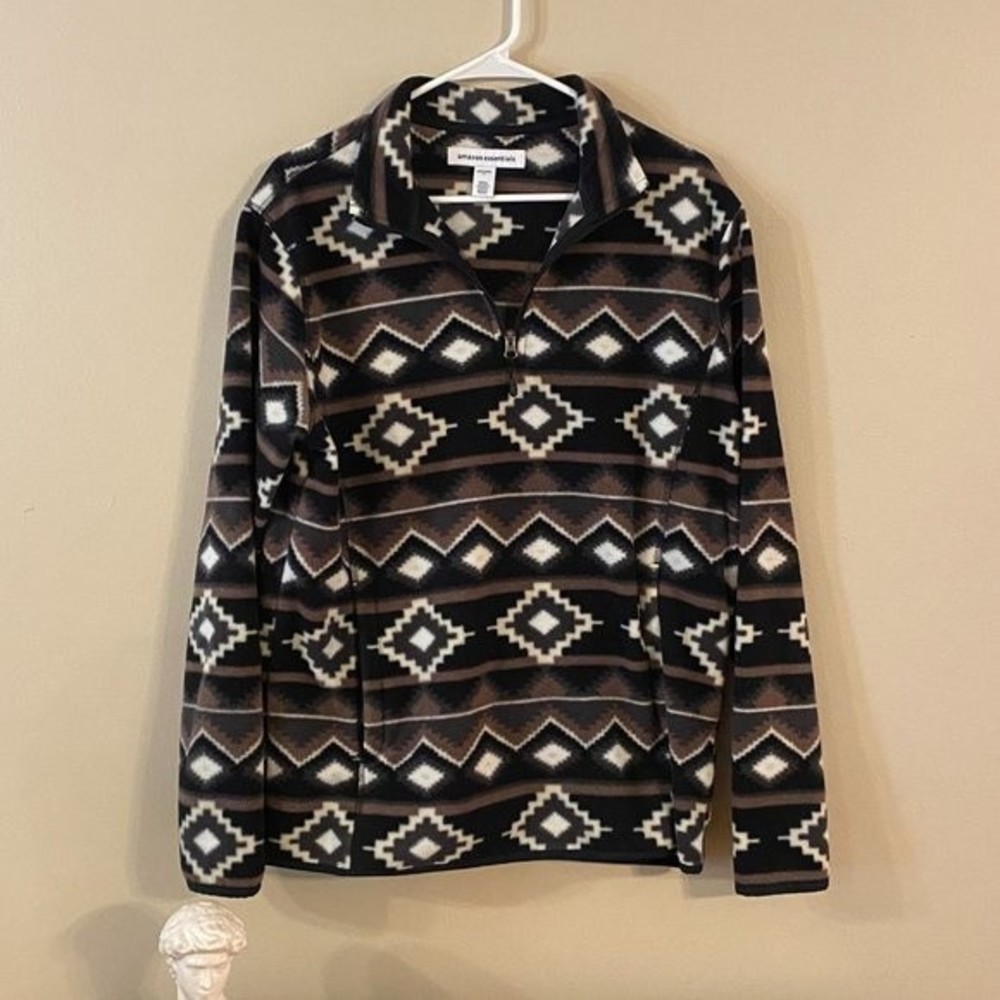 Amazon Essentials, Men's M, Fleece Tribal design, 1/4 zip hoodie, 100% Polyester